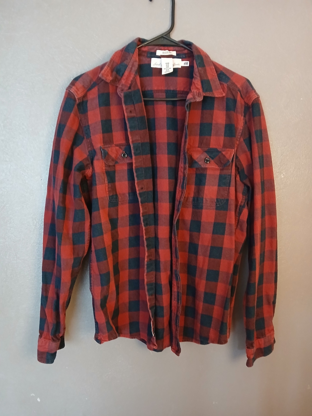 H&M Red and Black Plaid Flannel Shirt - Men's, Medium